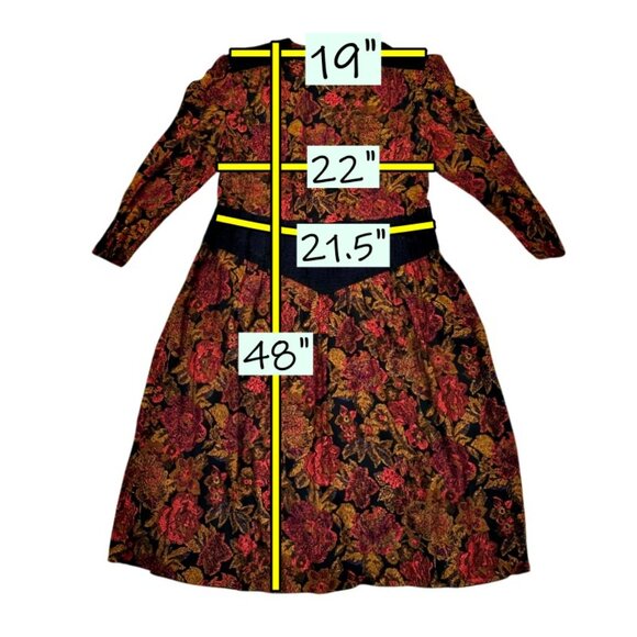 Dark Floral MIDI Dress Size 18.5 Romantic Vampire Whimsigoth Risa Ann VTG 80s - Picture 8 of 8